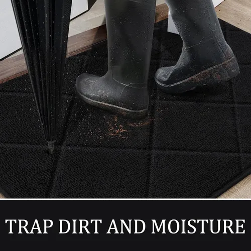 Vista 3 de LOCHAS Tapete negro para puerta de interior, de 20 x 32 pulgadas, parte trasera de goma, lavable y absorbente, tapete de microfibra para entrada