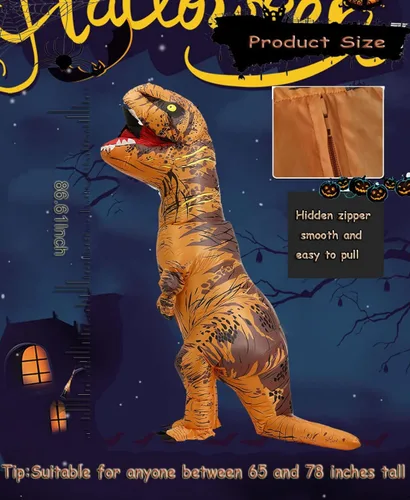Vista 5 de HAPPYBAG Disfraz inflable de T-Rex disfraz de dinosaurio para adultos divertido disfraz de Halloween