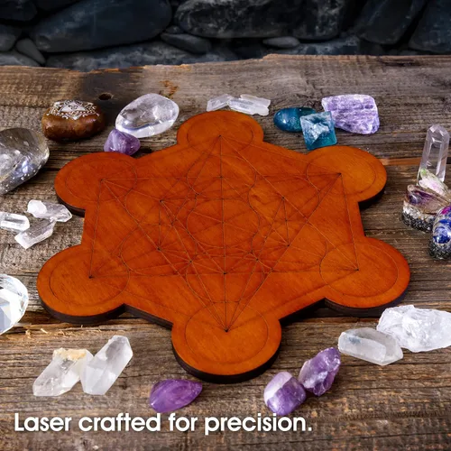 Vista 7 de Tablero de rejilla de cristal para piedras, cubo de Metatrón de 10 pulgadas de diámetro, tablero de geometría sagrada, amplifica el poder de tus