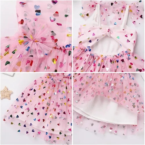 Vista 3 de Vestido tutú para niña, sin mangas, fruncido, vestido de verano con lentejuelas brillantes, lunares, estrellas, princesa, vestido de tul