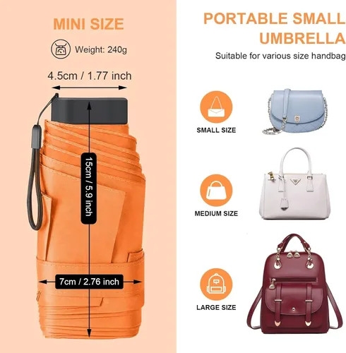 Vista 5 de LEAGERA Compact Travel Umbrella with Case - Mini Umbrella for Purse, Small Lightweight &Tiny Design Perfect for Parasol Outdoor Sun&Rain Umbrellas