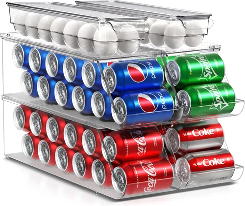 Vista 10 de Sorbus Organizador de latas de soda para refrigerador y soporte para huevos para refrigerador, 1 dispensador apilable para latas con capacidad