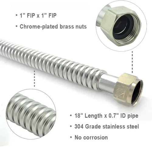 Vista 2 de TT FLEX Conector de calentador de agua corrugado de acero inoxidable flexible para calentador de agua, suavizador de agua, 1 pulgada FIP x 1 pulgada