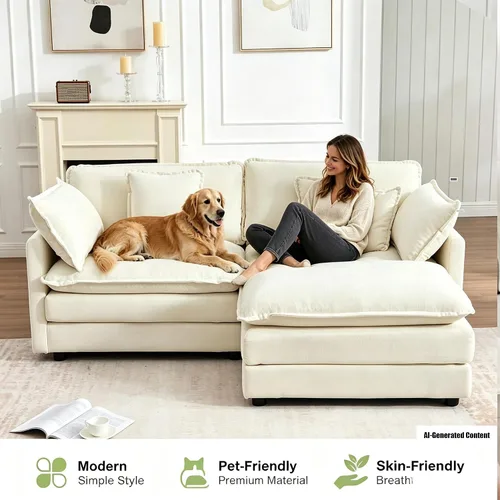 Vista 5 de Sofá modular modular con otomano: sofá moderno en forma de L de 76.7 pulgadas, cómodo sofá biplaza, sofá de 3 plazas de felpilla con almohada