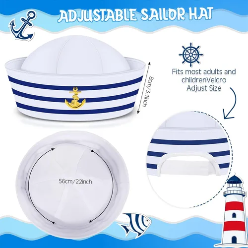 Vista 2 de Conjunto de sombrero de marinero y bufanda, traje azul marino, ajustable, sombrero de capitán de barco, disfraz náutico para mujeres, hombres y niños