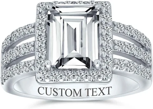 Vista 9 de Art Deco Style 3CT CZ Emerald Cut Cocktail Statement Ring Sterling Silver Azul