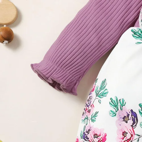 Vista 5 de KIHONI Ropa de bebé recién nacido, ropa de manga larga, trajes de niña recién nacida, overol floral con tirantes y tirantes, ropa de bebé para niñas