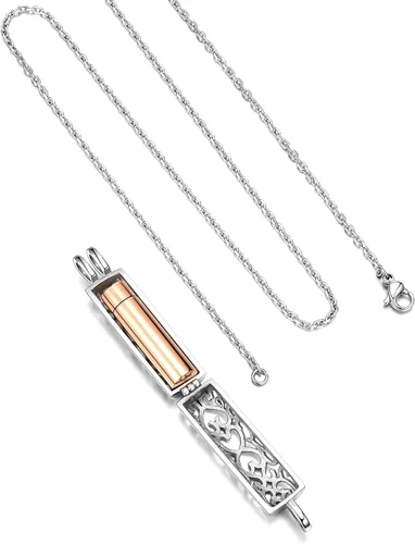 Vista 2 de Zysta Collar con medallón de urna para cenizas, colgante de gota de agua hueca/loto, collares para mujeres, urnas, joyería de cremación, regalo
