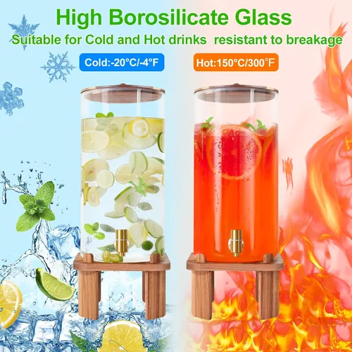 Vista 4 de Dispensador de bebidas extra grande de 3 galones para fiestas, dispensador de bebidas de vidrio con soporte, dispensador de bebidas de agua