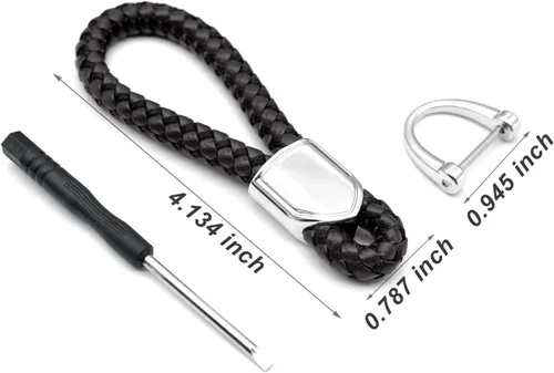 Vista 6 de Llaveros de cuero para llavero de automóvil, soporte de metal resistente con anillo en D para hombres y mujeres, 1 paquete, negro, largo
