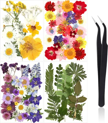Vista 10 de Nuanchu Flores secas prensadas negras para manualidades, flores secas góticas, flores silvestres prensadas naturales a granel con pinzas para molde
