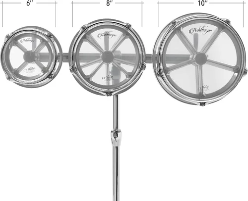 Vista 3 de Ashthorpe Roto Tom - Juego de tambores con soporte - Toms de 6", 8", 10" con cabezales Remo