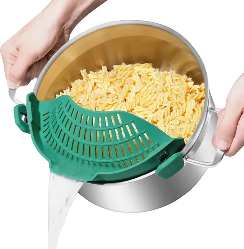 Vista 21 de AUOON - Colador grande con clip para todas las ollas y sartenes, colador de silicona de gran tamaño, diseño familiar, colador de pasta, colador