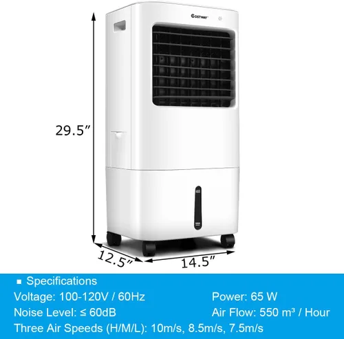 Vista 8 de COSTWAY Enfriador de aire evaporativo, ventilador de enfriamiento 3 en 1 con tanque de 5.3 gales/20 L y control remoto, temporizador de 7.5 horas, 4