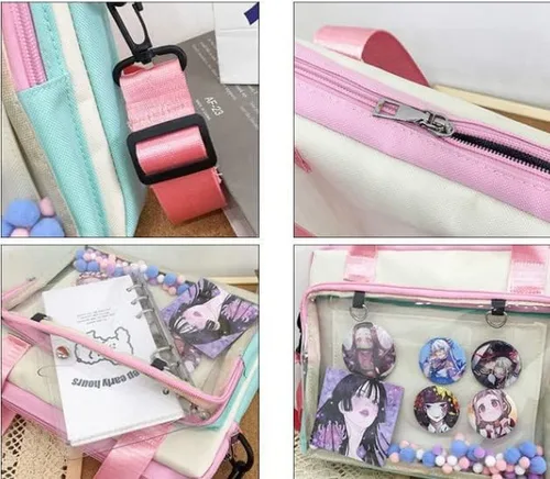 Vista 7 de Hipi-shop Ita bag Color a juego Bolso bandolera transparente para Anime Lolita Bag Display Anime insignias bolso