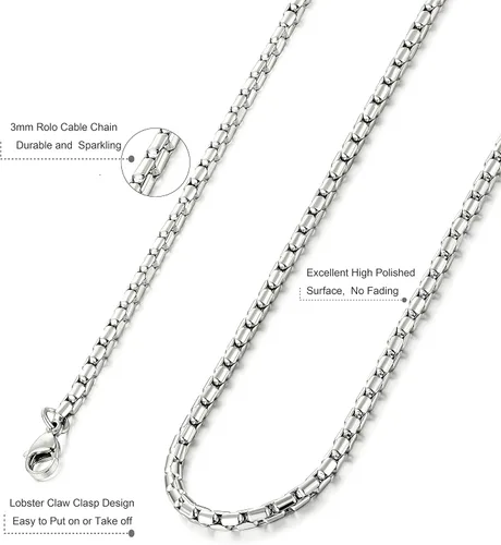 Vista 3 de ORAZIO 3MM Stainless Steel Chain Cross Pendant Necklace for Men 22 24 30 Inches