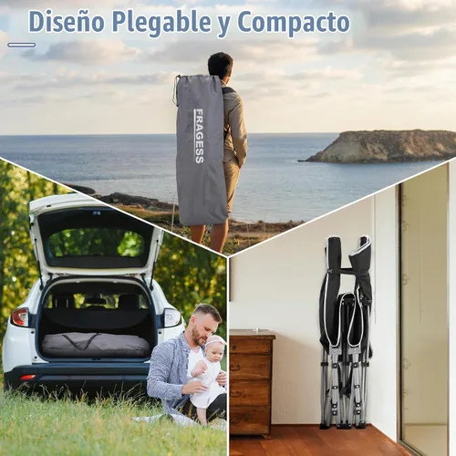 Vista 7 de Fragess - Cunas plegables de camping para adultos, cuna de 28" extra amplia con colchón removible, carga máxima de 600LBS, cunas para dormir