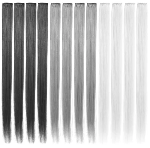 Vista 8 de 12 extensiones de cabello de colores rectas de 20 pulgadas, extensiones de cabello sintético con clip, color arcoíris, con reflejos, para fiesta