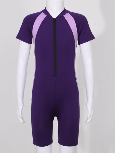 Vista 2 de vastwit Traje de baño de una pieza para niñas y niñas, traje de baño de manga corta con cremallera