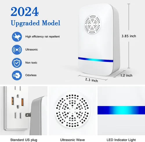 Vista 4 de Repelente ultrasónico de control de plagas, 6 piezas repelente de mosquitos para interiores para el hogar, repelente de plagas electrónico, enchufe