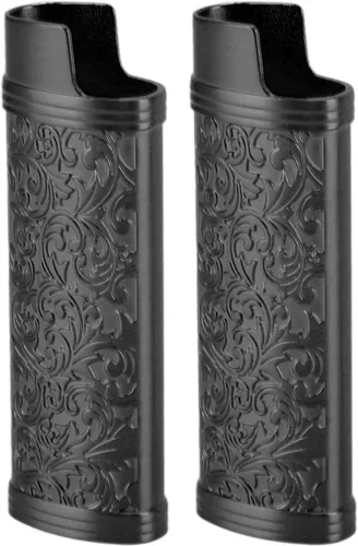 Vista 8 de Funda para encendedor de 2 piezas, estilo vintage, reutilizable, resistente aleación de zinc, estampado floral para protección de tamaño completo