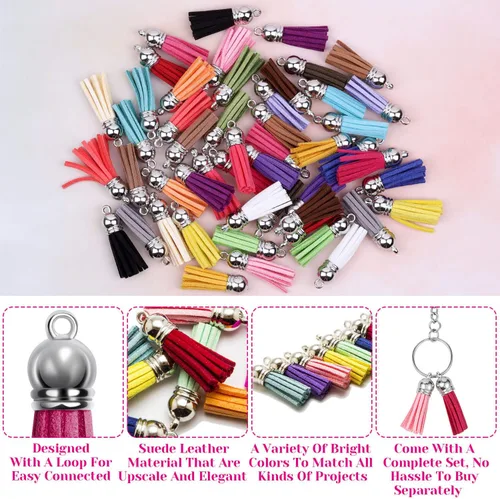 Vista 5 de cridoz - Juego de 200 anillos de llavero a granel de cridoz que incluye 50 borlas para manualidades, 50 anillos para llavero, 50 anillos de salto