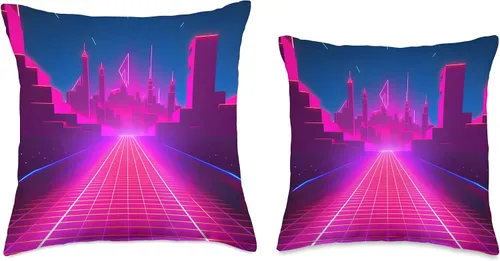 Vista 3 de PP Accessories Retrowave Street 80s Vaporwave Synthwave Throw Pillow, 16x16, Multicolor