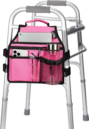 Vista 10 de supregear Bolsa lateral para andador, bolsa de accesorios para andador con portavasos, cesta plegable para andador impermeable, organizador caddy