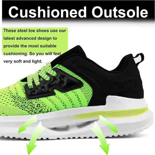 Vista 4 de DREAM HORSE Zapatos de punta de acero para hombre, antideslizantes, con puntera de seguridad, ligeros, indestructibles, zapatos de trabajo