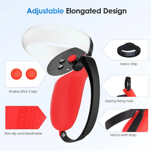 Vista 3 de YRXVW Funda de agarre para controlador Oculus Quest 2, empuñaduras de silicona con diseño único con correa ajustable para nudillos, accesorios