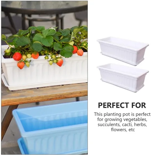 Vista 4 de Yardwe Macetero para ventana, 2 macetas de plástico para verduras, macetas rectangulares con bandeja para jardín interior y exterior, patio
