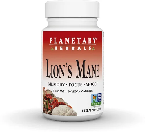 Vista 9 de Planetary Herbals Melena de León, para la memoria, la concentración y el estado de ánimo*, 1,000 mg - 90 cápsulas veganas