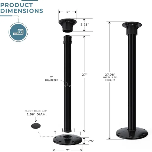 Vista 6 de Manufacturers' Select ITC Sistema de patas de mesa Redwood para RV o barco (negro, 27 pulgadas) TL5000-B-27 (B07VSJSHFL)