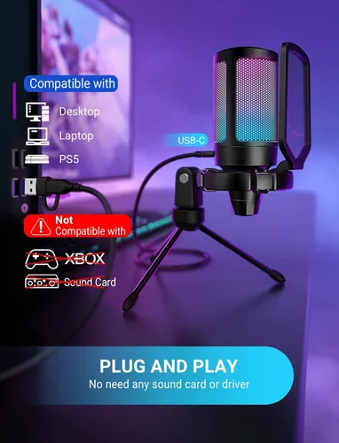 Vista 7 de FIFINE AmpliGame - Micrófono USB A6V para juegos, condensador RGB para Negro