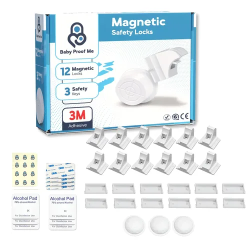 Vista 10 de BABY PROOF ME Kit de cerradura de seguridad magnética, paquete de 2 llaves de repuesto, adhesivo 3M de fácil instalación, cerraduras magnéticas a