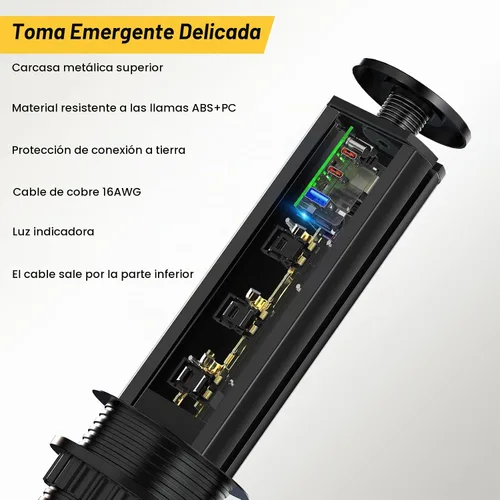 Vista 4 de Kungfuking Toma de corriente desplegable para encimera, enchufe con 3 salidas de CA y 2 PD 20 W USB-C y 1 puerto USB, oficina de conferencias
