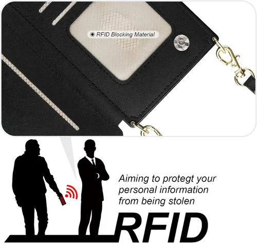 Vista 4 de Bocasal Funda tipo cartera cruzada para iPhone 13 Pro Max con soporte de ranura para tarjetas de bloqueo RFID, funda magnética con tapa, bolso