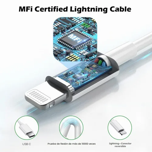 Vista 4 de Cargador rápido para iPhone, cargador de iPhone de 10 pies, bloque de carga súper rápida con cable USB C a Lightning de 10 pies tipo C, enchufe