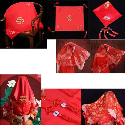 Vista 4 de Tocado de novia rojo clásico, velo de boda de novia, accesorio de encaje de boda simple para mujer, Multicolor
