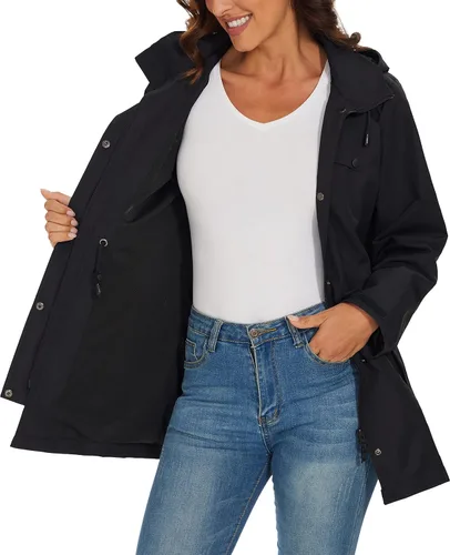 Vista 2 de BenBoy Chaqueta impermeable ligera para mujer, abrigo largo con capucha para exteriores, rompevientos