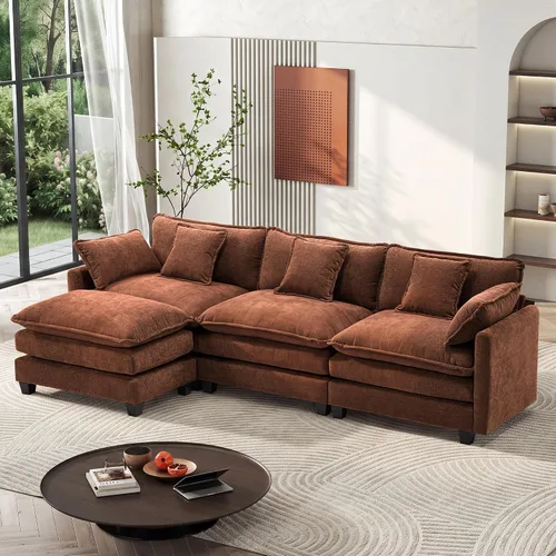 Vista 14 de Ihanherry - Sofá de nube de 3 plazas en L, modular, de asiento profundo, para sala de estar, cómodo cojín de asiento tapizado de doble capa, tela