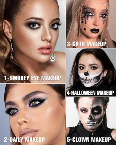 Vista 4 de Paleta de sombras de ojos ahumadas negras, 8 colores, gris oscuro, sombra de ojos ahumada para maquillaje gótico, negro, plateado, blanco, gris