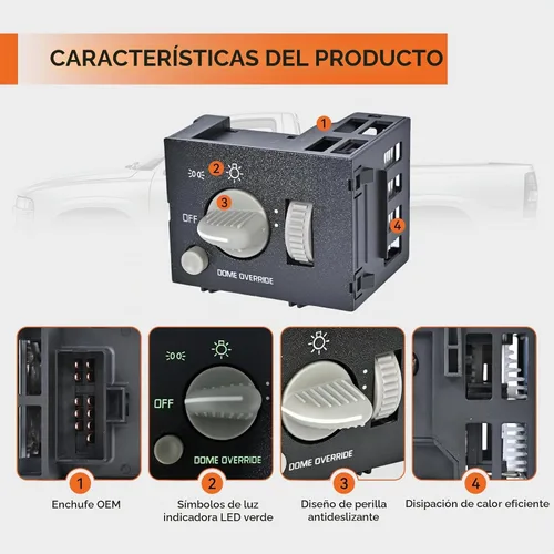 Vista 3 de Interruptor de control de atenuación de los faros, interruptor de lámpara de cúpula compatible con Chevy GMC C1500 C2500 C3500 K1500 K2500 K3500