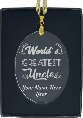 Vista 9 de LaserGram Adorno de Navidad de vidrio personalizado, el tío más grande del mundo, idea de regalo personalizada grabada con láser (forma de diamante)