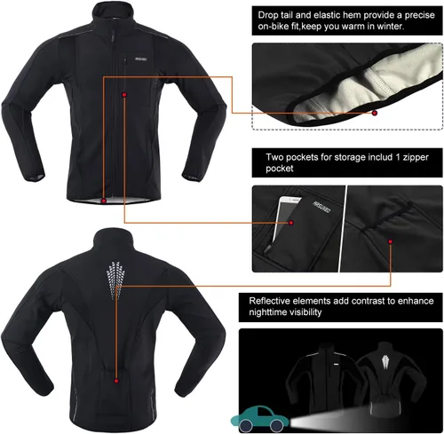 Vista 5 de Chaqueta térmica para ciclismo (tejido Softshell, resistente al viento, impermeable, 15K) de ARSUXEO