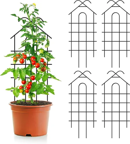 Vista 11 de ARIFARO Enrejado de metal de 24 pulgadas para plantas trepadoras, paquete de 4 enrejados para plantas en maceta, enrejado negro para interiores