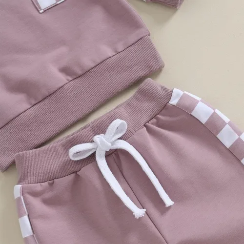 Vista 5 de Conjunto de 2 piezas para bebé niño y niña, sudadera de manga larga con bordado de letras, pantalones elásticos, conjunto de otoño