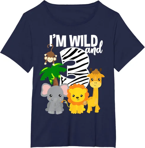 Vista 19 de Camiseta de cumpleaños con temática de zoológico de I'm Wild and 3, Negro, S