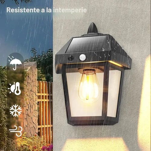 Vista 5 de DERAYSION Luces solares para porche al aire libre, faroles solares de pared de 9 pulgadas con sensor de movimiento, 3 modos de brillo ajustable