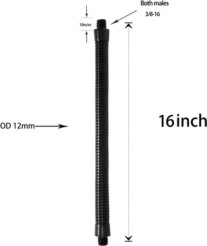 Vista 5 de Brazo de micrófono de cuello de cisne con 3/8 macho, soporte de micrófono de cuello de cisne flexible de 16 pulgadas, sujeción resistente, negro